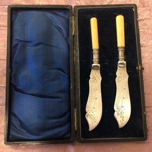 Vintage Fish/Hors d’ouvre Servers.  Silver & bone